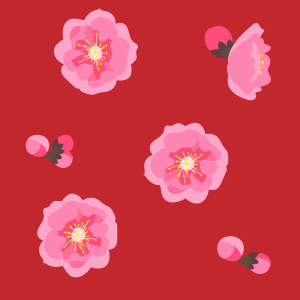 桃の花のパターン　手描き風