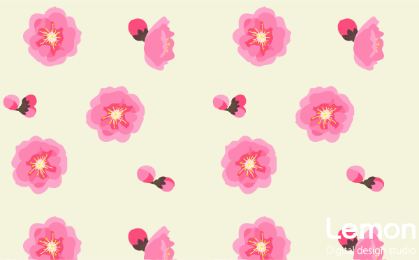 桃の花のパターン　手描き風