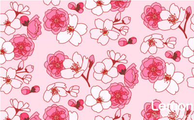 桜と桃の花のパターン　手描き風