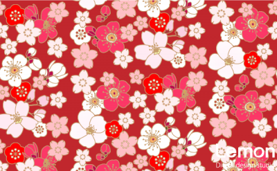 桜と梅の花のパターン　手描き風