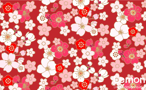 桜と梅の花のパターン　手描き風