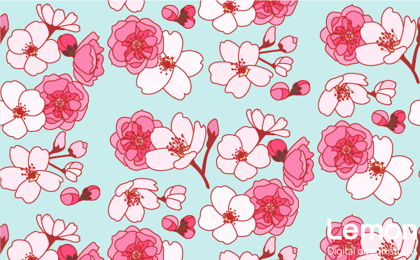桜と桃の花のパターン　